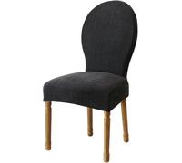 Round Back Dining Chair Covers Slipcovers, Stretch Curved Armless Kitchen Protector Waterproof Seat Cover, French Country Farmhouse Style For Home Banquet Oval Chairs(Black,6ps)