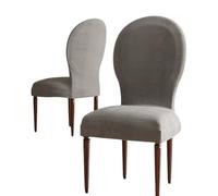 Round Back Dining Chairs Slipcovers, High End Velvet Curved Back Dining Chair Cover, Set Of 2/4/6 Dining Room Chairs Covers Without Arms Modern Oval Side Chairs For Hotel Restaurant(gray,2Pcs)