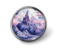 Round Badge Brooch Fashion Clouds over The Castle Lapel Tie Pins Personalized Badge Brooch Pin Elegant For Men Women Costume Decorative Accessory