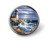 Round Badge Brooch Fashion Lighthouse Diamond Painting Lapel Tie Pins Personalized Badge Brooch Pin Elegant For Men Women Costume Decorative Accessory