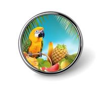 Round Badge Brooch Fashion Summer Parrot Pineapple Birds Lapel Tie Pins Personalized Badge Brooch Pin Elegant For Men Women Costume Decorative Accessory