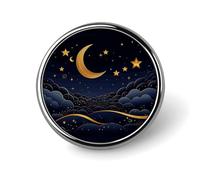 Round Badge Brooch Fashion There Are Stars And Moon on It Lapel Tie Pins Personalized Badge Brooch Pin Elegant For Men Women Costume Decorative Accessory