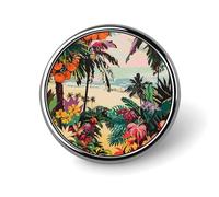 Round Badge Brooch Fashion Tropical Floral Pattern Lapel Tie Pins Personalized Badge Brooch Pin Elegant For Men Women Costume Decorative Accessory