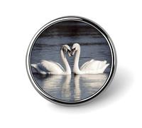 Round Badge Brooch Pin Metal Photo Pin Button for Men Women 1" | Romantic White Swan Badge Pin Button Lapel Pin Personalized Circle Badges for Backpacks,Clothing