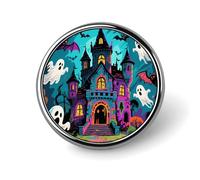 Round Badge Haunted Castle Fashionable Lapel Pin Lightweight Metal Badge for Hat, Jacket, Backpack