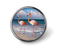 Round Badge Pin Funny Button Brooch Lapel Pins 1 Inch Fashion Hat Shirt Pin Flamingo Walking On The Beach Tie Tack Pinback Buttons Badge Party Supplies Decor Badges For Clothing Coat Hat Dress For Men