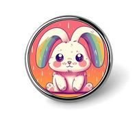 Round Badge Pin Funny Button Brooch Lapel Pins 1 Inch Fashion Hat Shirt Pin Rabbit with Rainbow Ears Tie Tack Pinback Buttons Badge Party Supplies Decor Badges For Clothing Coat Hat Dress For Men Wome