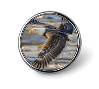 Round Bald Eagle Flying Brooch Classic Mini Pin 1 Inch Aluminum Alloy Lapel Pin Personalized Button Badge for Backpack Hat Suit Jacket Clothing Decoration