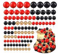 Round Ball Cake Toppers, 108 PCS Cake Balls, Ball Cake Toppers, Mini Balloons Cake, DIY Topper Insert Decoration for Wedding Party Birthday Decorating (108, Black Red Gold)