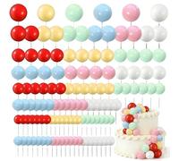 Round Ball Cake Toppers, 120 Pcs Ball Cake Topper Decorations, DIY Insert Topper Insert Decoration for Wedding Party Birthday Cake Decorations(Red, Yellow, Green, Blue, Pink, White)