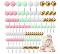 Round Ball Cake Toppers, 120 Pcs Ball Cake Topper Decorations, DIY Insert Topper Insert Decoration for Wedding Party Birthday Cake Decorations (Green, Pink, White, Gold)