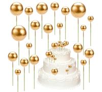 Round Ball Cake Toppers, Gold Mini Foam Ballon Cupcake Topper DIY Cake Insert Topper Bakeware Decorating Topper Sticks for Christmas Party Wedding Supplies Baby Shower Decor