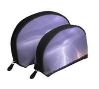 Round Ball Christmas Tree Moon Cosmetic Bag, Travel Makeup Pouch, Portable Waterproof Cosmetic Pouch for Girls Women., Lightning Storm, One Size