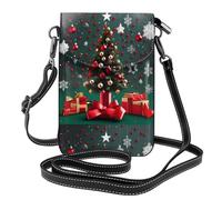 Round Ball Christmas Tree Small Cell Phone Purse, Floral Print Crossbody Bag, Pu Leather Mini Wallet With Shoulder Strap, Secure Magnetic Closure.