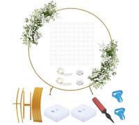 Round Balloon Arch Stand, 2M Gold Metal Balloon Circle Frame with Stable Water Fillable Base, Detachable and Reusable for Wedding, Birthday Decoration