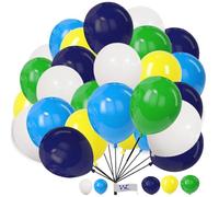 Round Balloons 25 Pack 10 Inch White Green Blue Light-Blue & Yellow Combo Balloons for Kids Party Baby Shower Birthday Party Wedding Party and Other Festivals.