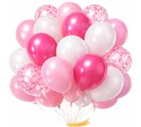Round Balloons 30 Pack 10 Inch White, Pink & Hot-Pink With Pink Confetti for Birthday, Baby Shower, Engagement, Wedding and Other Festivals - Kids Party Decorations