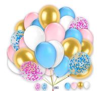 Round Balloons 30 Pack 12 Inch Plain Light-Blue Gold Pink and White with Light-Blue and Pink Confetti Balloons Combo Birthday Party Decorations Balloons Kids Party Baby Shower.