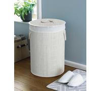 Round Bamboo White Laundry Hamper HomeSpace Direct White One Size