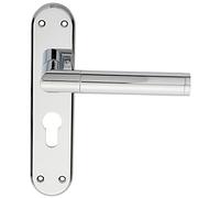 Round Bar Lever on Euro Lock Backplate Door Handle - 180 x 40mm- Polished Chrome | Lever on Backplate Door Handle - Internal Door Hardware - Lock, Euro, Oval and Latch Options Available
