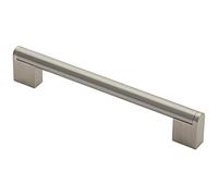 Round Bar Pull Handle - 200 x 14mm - 160mm Fixing Centres - Satin Nickel & Steel | Cabinet Pull Handle - Wardrobe Cupboard Door Handle - Suitable for Lightweight Internal Doors