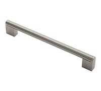 Round Bar Pull Handle - 232 x 14mm - 192mm Fixing Centers - Satin Nickel & Steel | Cabinet Pull Handle - Wardrobe Cupboard Door Handle - Suitable for Lightweight Internal Doors