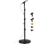 Round Base Microphone Stand, Bietrun Heavy Duty Adjustable Metal Mic Floor Stand for Singing/Church/Stage with 2 Universal Mic Clip, 3/8'' to 5/8''Adapter, for Shure SM7B/SM58/Samson Q2U/Podmic＆More