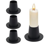 Round Based Candlestick Holder, 4 PCS Retro Taper Candle Holder Black Iron Taper Candle Holder Vintage Round Candlestick Set for Christmas Halloween Party Wedding Decoration