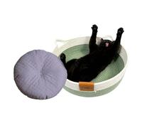 Round Basket for Cats, Cotton Rope for Pets with Mat - Round Bed Basket for Small Dogs and Cats, for Kittens, Puppies, Rabbits, Animals, All Seasons, Bedroom, Living Room, Dorm, Toy Storage