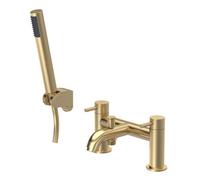 Balterley Bath Mixer Tap with Shower Kit, Dual Lever Round Bath Filler Tap, Round Head Showers for Bathrooms, Bathroom Taps with Shower Head and Hose Set - 228 x 150 x 119mm (Brushed Brass)