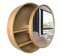 Round Bathroom Cabinet with Mirror | Wall-Mounted Wooden Sto with 3-Tier Shelves, 2-in-1 Cosmetic Mirror Cabinet for nized Space