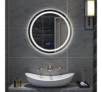 Round Bathroom Illuminated Mirror with Sensor Touch Control,3-Colour Dimming Function,IP44 Rated,50CM/60CM/70CM/80CM