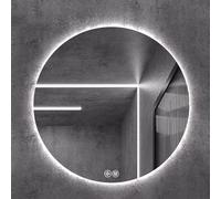 Round Bathroom LED Mirror with Acrylic Lampshade,Dimmable Illuminated Backlit Mirror with Demister,Double-Control Touch,3 LED Light Color Variable,Memory Function,50cm,60cm,70cm,80cm( Color