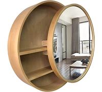 Round Bathroom Mirror Cabinet, Bathroom Wall Storage Medicine Cabinet with Two-Way Sliding Door, Home Decoration,Black,70cm (Yellow 60cm)