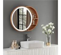 Round Bathroom Mirror Cabinet with LED Lighting - Fog Removal Function, Recessed Design, Smart Touch Switch, Adjustable Tri-Color, Modern Design