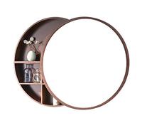 Round Bathroom Mirror CabinetFeng Shui WallMounted Vanity Mirror Box Walnut Color 50 cm (19.7 inches) Stylish and Functional Storage Solution for Your Bathroom.
