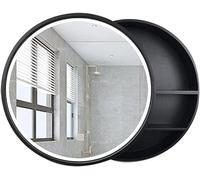 Round Bathroom Mirror with Wall Light Wooden Frame for Bedroom Illuminated Round Wall Mirror with Integrated Lighting Modern Decor for Home and Vanity