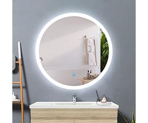 Round Bathroom Mirrors with Lights,600mm Anti fog Touch Sensor,6000K Cool White led Light,Wall Mounted,IP44 Dustproof Waterproof-3cm
