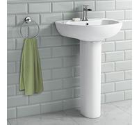 Round Bathroom Pedestal Sink High Gloss White Ceramic Wash Basin CB613FPB