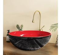 Round Bathroom Vessel Sinks Ceramic Countertop Art Wash Basin Small Lavatory Counter Basin for Home Restaurant 1 Sink Only