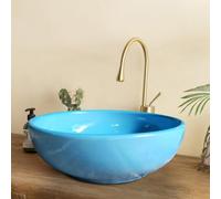 Round Bathroom Vessel Sinks Ceramic Countertop Art Wash Basin Small Lavatory Counter Basin for Home Restaurant 1 Sink Only