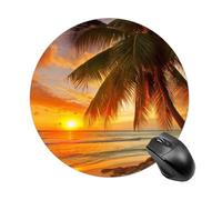 Round Beach Palm Tree Sunset Mouse Pad Non-Slip Rubber Small Cute Mouse Pad Mini Travel Gaming Mousepad Washable Funny Computer Mat Waterproof for Laptop Office Home Men Women