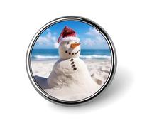 Round Beach Sandy Snowman Brooch Classic Mini Pin 1 Inch Aluminum Alloy Lapel Pin Personalized Button Badge for Backpack Hat Suit Jacket Clothing Decoration