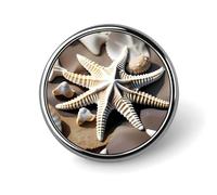 Round Beach Seashell Starfish Brooch Classic Mini Pin 1 Inch Aluminum Alloy Lapel Pin Personalized Button Badge for Backpack Hat Suit Jacket Clothing Decoration