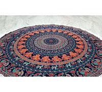 Round Beach Tapestry Turquoise Mandala Throw/Boho Hippie Beach Blanket Roundie/Indian Cotton Bohemian Large Round Table Cloth-Home Decor/Yoga Mat Meditation Picnic Rug (70", Brown)