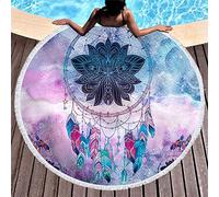 Round Beach Towel Blanket Mandala Bohemia, Morbuy Beach Throw Hippie Tapestry Table Cloth Meditation Yoga Picnic Mat Travel Bath Microfibre Shawl Roundie Camping 2 Clips (Purple dream catcher,150cm)