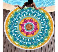 Round Beach Towel Blanket Mandala Bohemia, Morbuy Beach Throw Hippie Tapestry Table Cloth Meditation Yoga Picnic Mat Travel Bath Microfibre Shawl Roundie Camping 2 Clips (Blue ethnic style,150cm)