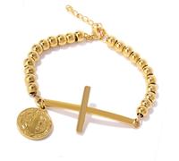 Round Bead with Crucifix Charm Symbolizing and Inspiration Adjustable Handchain Accessory Benedict Oval Plate Crucifix