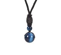 Round Beaded Necklace for Men Women Healing Crystal Necklaces Natural Gemstone 10/12/14/16mm Ball Pendant Adjustable Rope Cord Handmade Jewelry Blue Tiger's Eye Stone 14mm