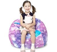 Round Bean Bag Cover Only without Filling, Large Stuffed Animal Bean Bag Storage, Bean Bag Chair Cover, Beanbag Covers with no Filling for Kids and Teens (Classic Mermaid, Large)